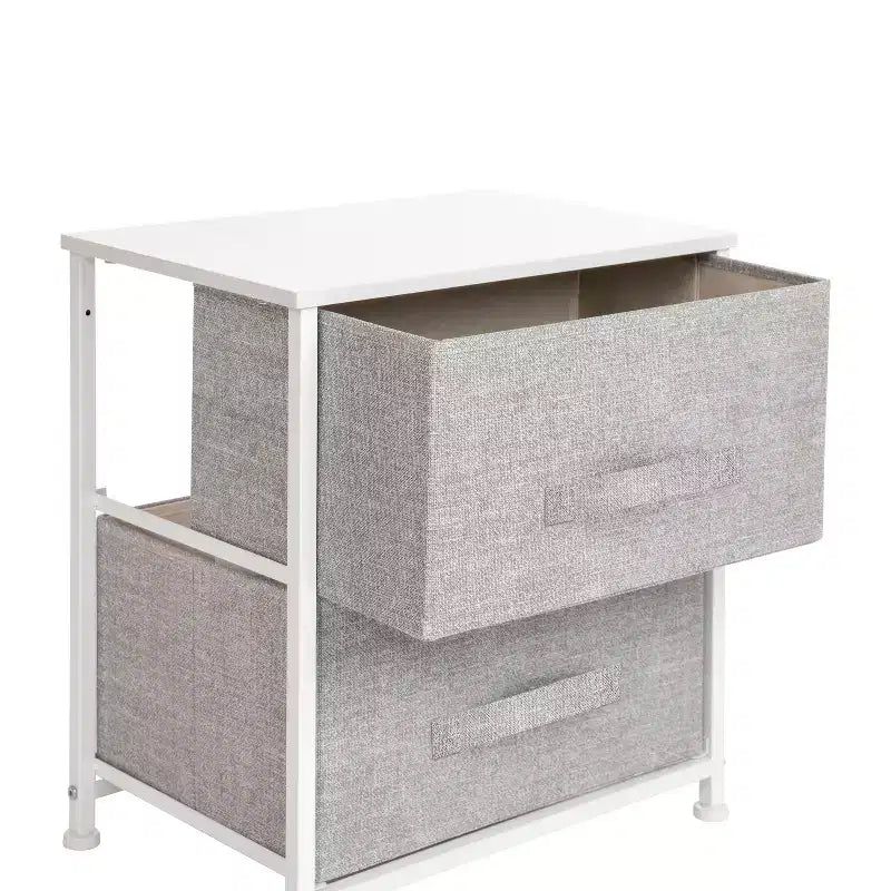 Meuble de rangement à 2 tiroirs Emma et Oliver avec plateau en bois et tiroirs en tissu foncé