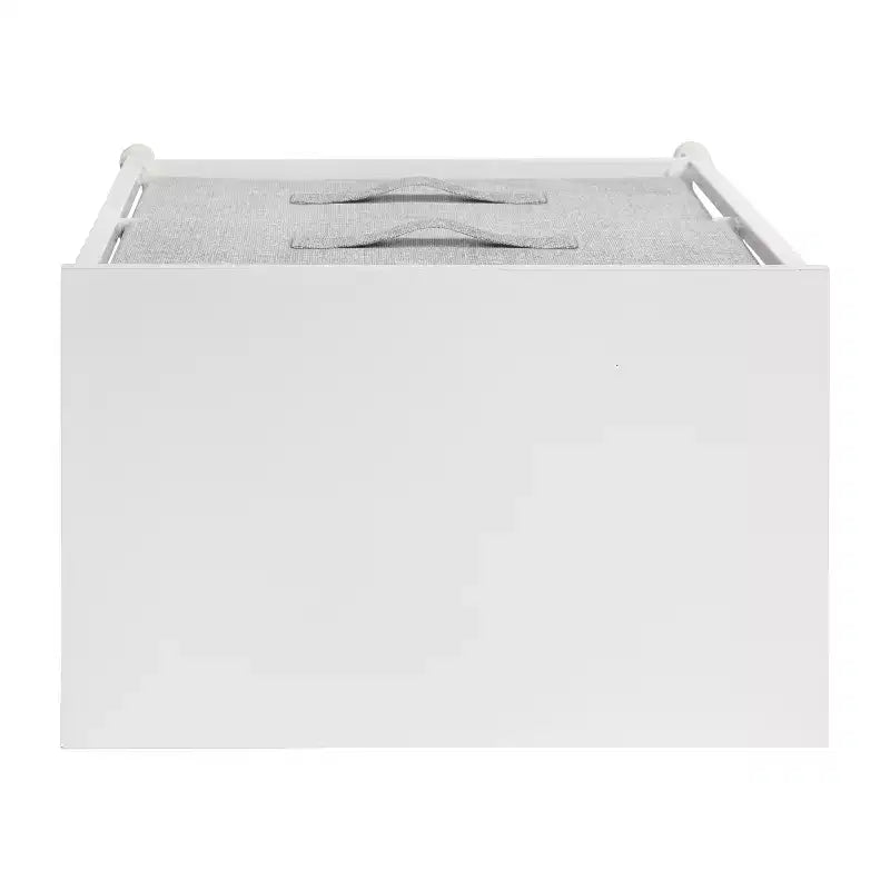 Meuble de rangement à 2 tiroirs Emma et Oliver avec plateau en bois et tiroirs en tissu foncé