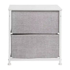 Meuble de rangement à 2 tiroirs Emma et Oliver avec plateau en bois et tiroirs en tissu foncé