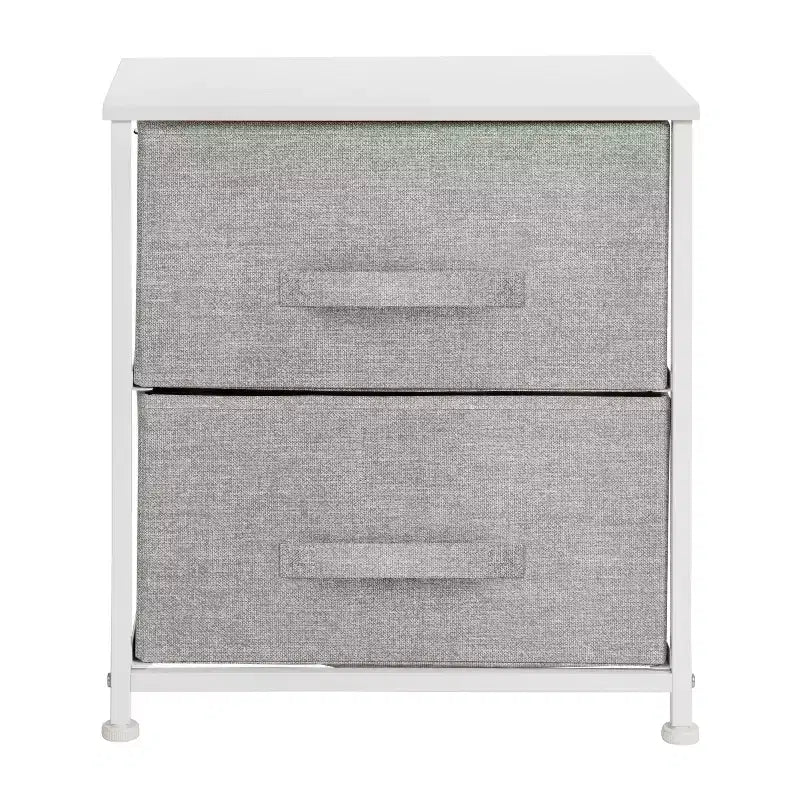Meuble de rangement à 2 tiroirs Emma et Oliver avec plateau en bois et tiroirs en tissu foncé