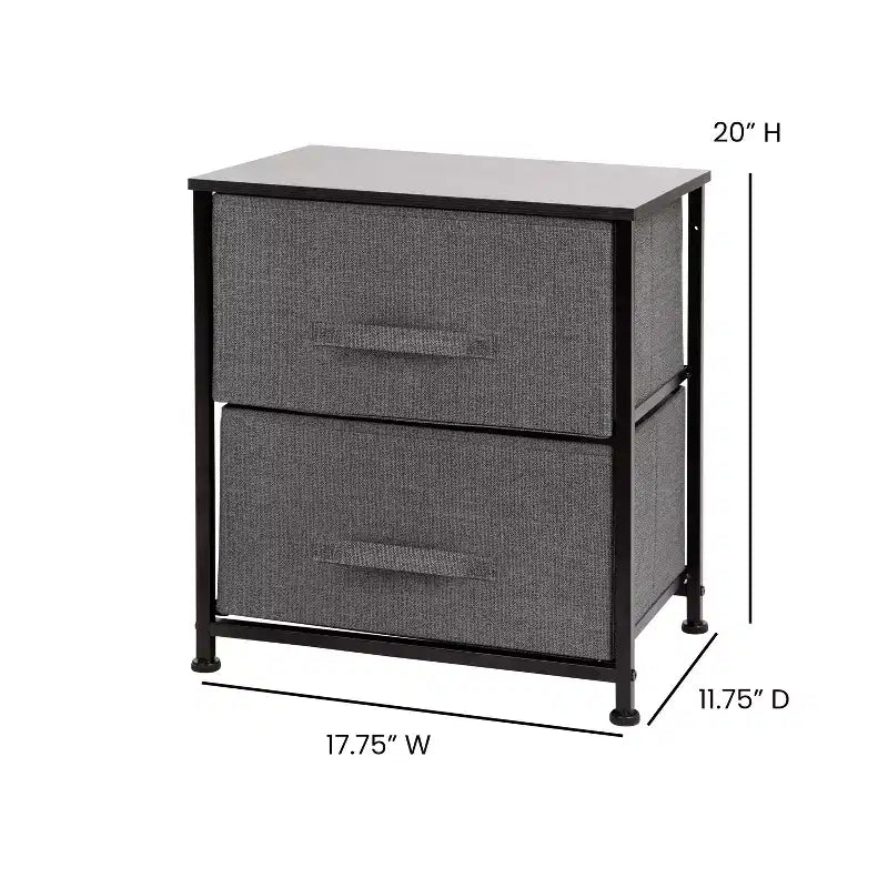 Meuble de rangement à 2 tiroirs Emma et Oliver avec plateau en bois et tiroirs en tissu foncé