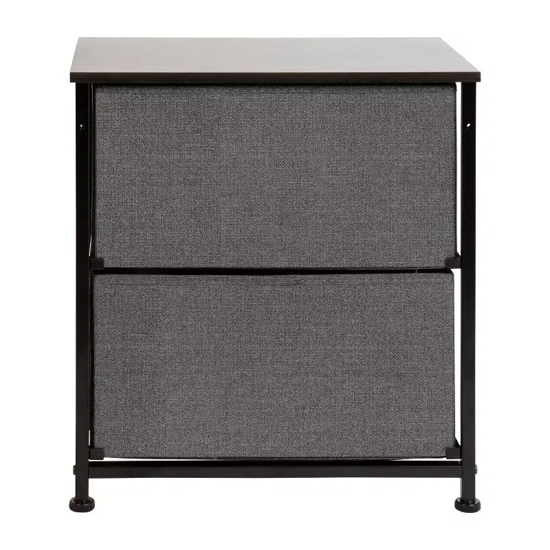 Meuble de rangement à 2 tiroirs Emma et Oliver avec plateau en bois et tiroirs en tissu foncé