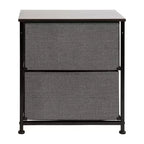 Meuble de rangement à 2 tiroirs Emma et Oliver avec plateau en bois et tiroirs en tissu foncé