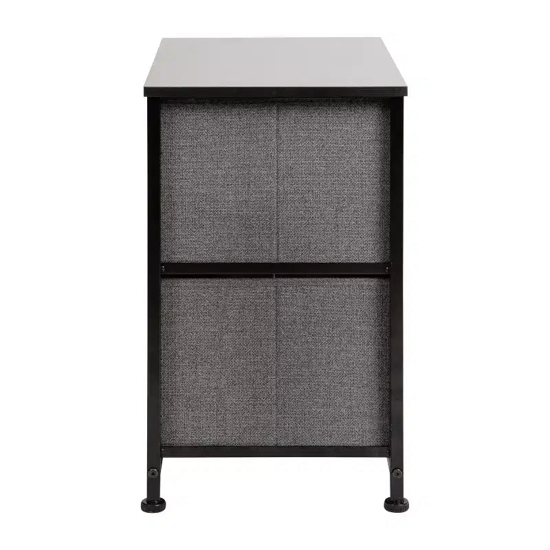Meuble de rangement à 2 tiroirs Emma et Oliver avec plateau en bois et tiroirs en tissu foncé