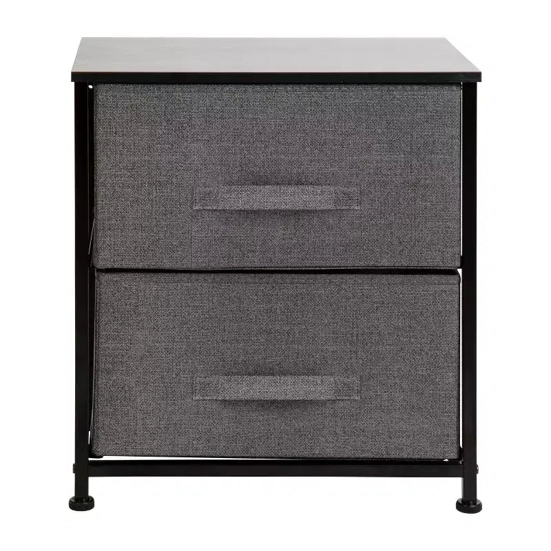 Meuble de rangement à 2 tiroirs Emma et Oliver avec plateau en bois et tiroirs en tissu foncé