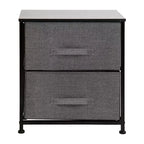 Meuble de rangement à 2 tiroirs Emma et Oliver avec plateau en bois et tiroirs en tissu foncé