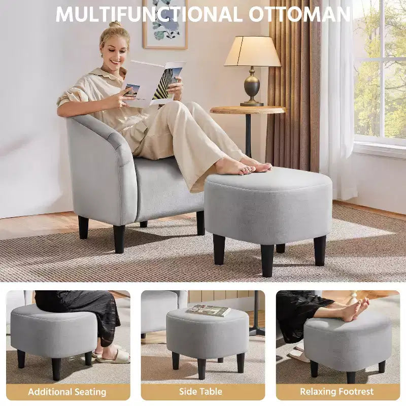 Yaheetech Ensemble fauteuil d'appoint/fauteuil crapaud et ottoman en tissu pour salon