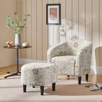 Yaheetech Ensemble fauteuil d'appoint/fauteuil crapaud et ottoman en tissu pour salon