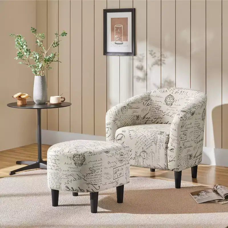Yaheetech Ensemble fauteuil d'appoint/fauteuil crapaud et ottoman en tissu pour salon