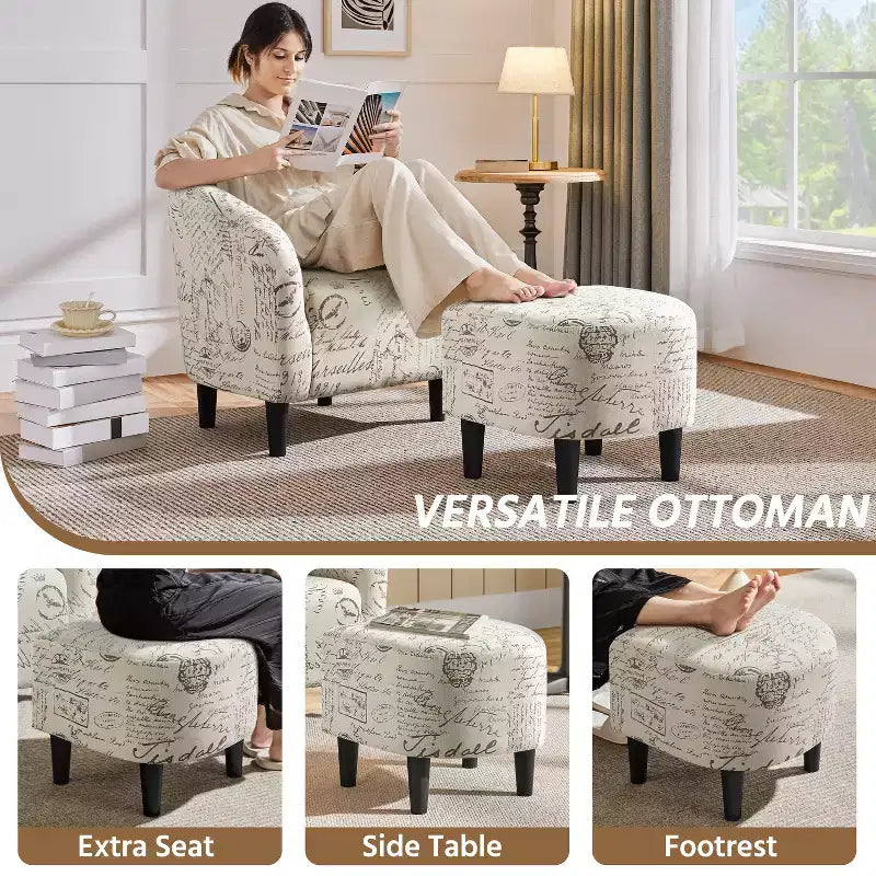 Yaheetech Ensemble fauteuil d'appoint/fauteuil crapaud et ottoman en tissu pour salon