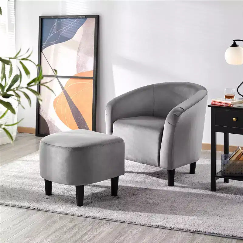 Yaheetech Ensemble fauteuil d'appoint/fauteuil crapaud et ottoman en tissu pour salon