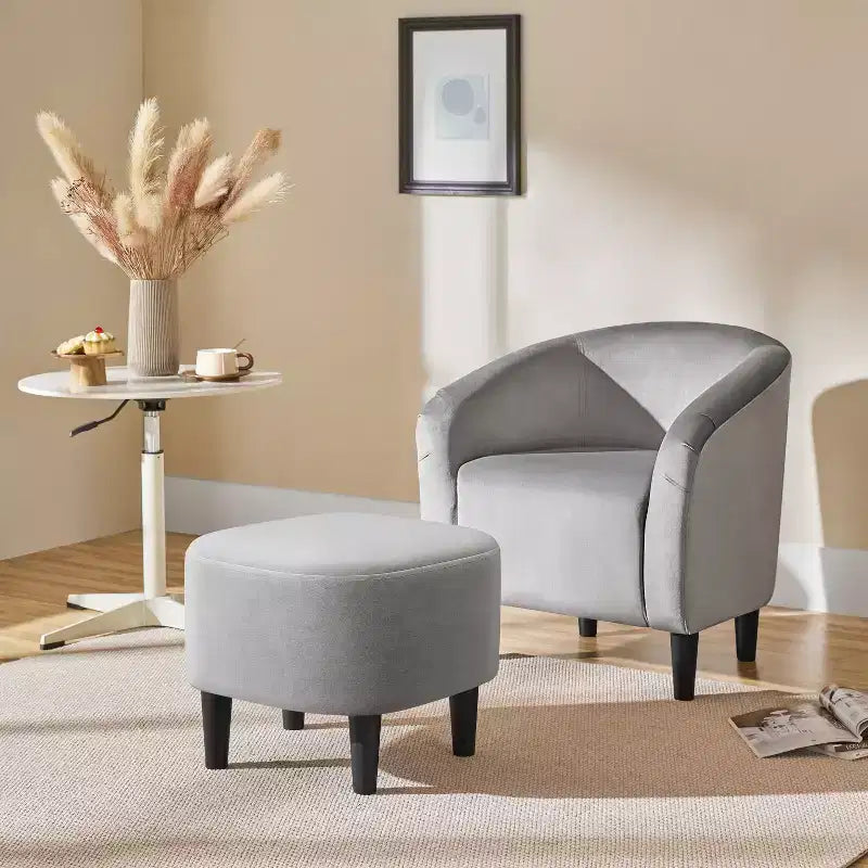 Yaheetech Ensemble fauteuil d'appoint/fauteuil crapaud et ottoman en tissu pour salon