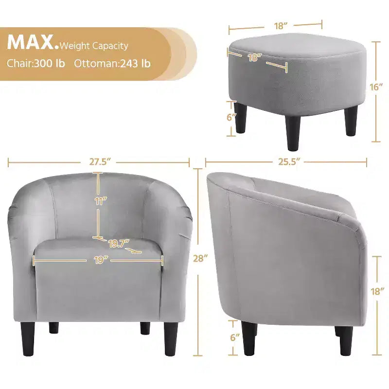 Yaheetech Ensemble fauteuil d'appoint/fauteuil crapaud et ottoman en tissu pour salon