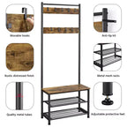 Yaheetech 73H Meuble d'entrée en métal avec banc de rangement pour chaussures Porte-manteau avec 9 crochets mobiles, Porte-manteau d'entrée