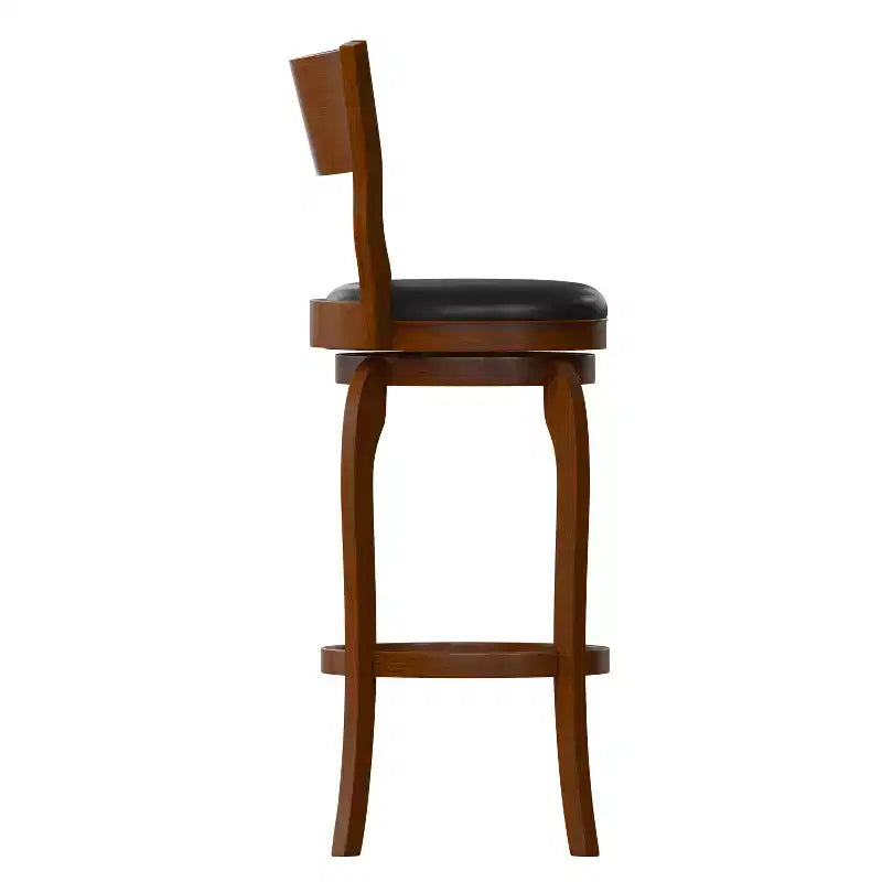 Tabouret de bar pivotant Merrick Lane 30 en bois classique à dossier ouvert avec siège rembourré et repose-pieds intégré