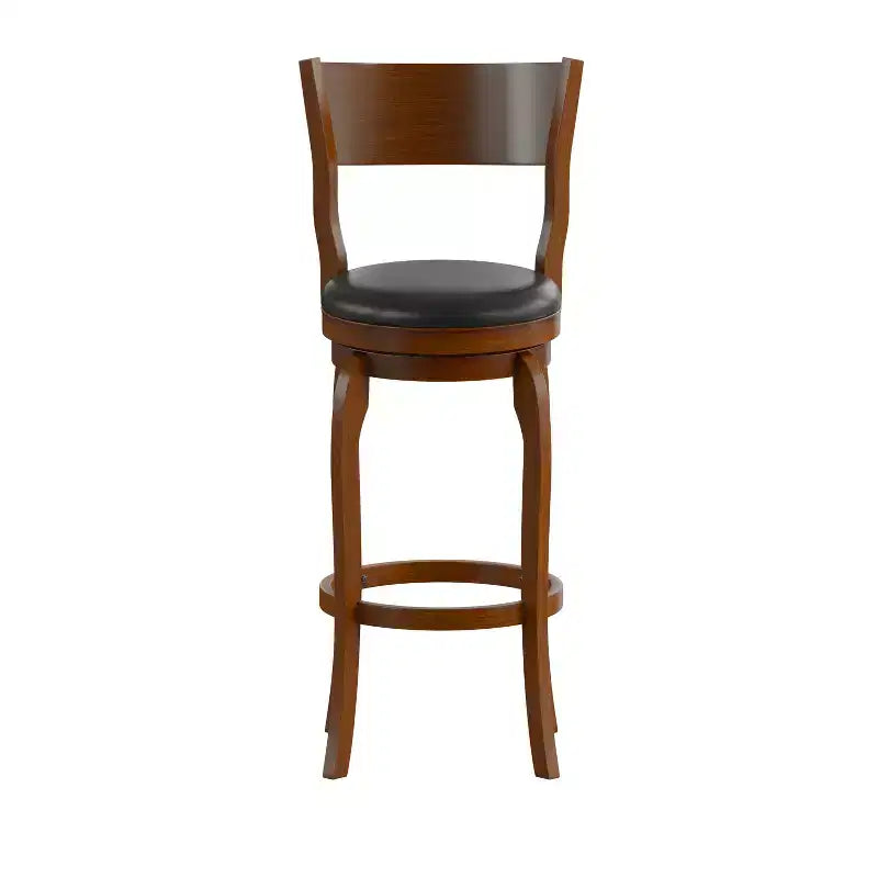 Tabouret de bar pivotant Merrick Lane 30 en bois classique à dossier ouvert avec siège rembourré et repose-pieds intégré