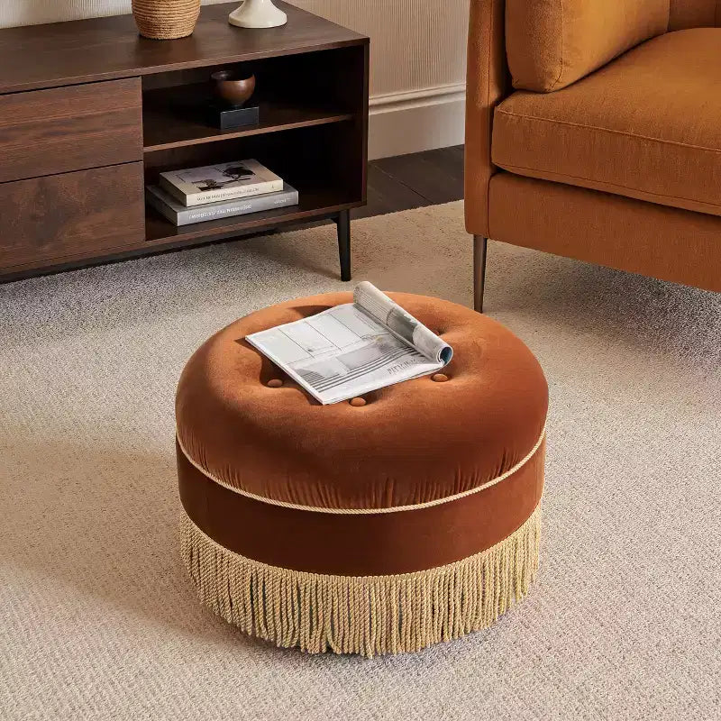 Jennifer Taylor Home Yolanda Ottoman Rond d'Appoint Rembourré 24 po