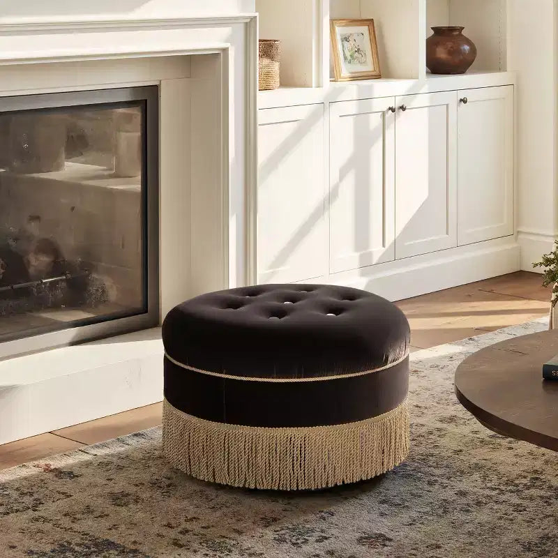 Jennifer Taylor Home Yolanda Ottoman Rond d'Appoint Rembourré 24 po