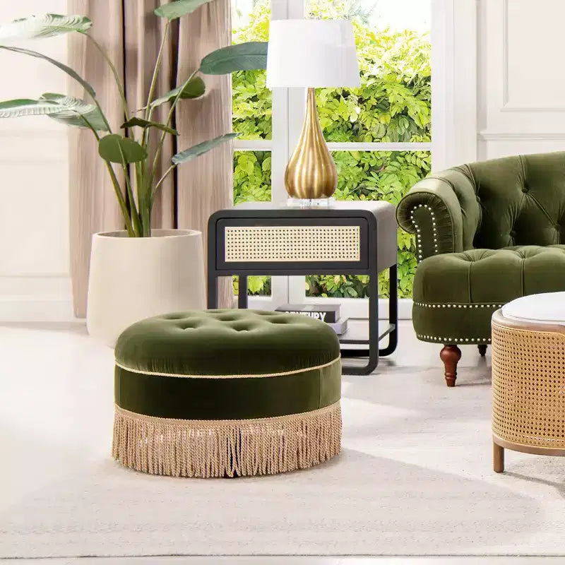 Jennifer Taylor Home Yolanda Ottoman Rond d'Appoint Rembourré 24 po