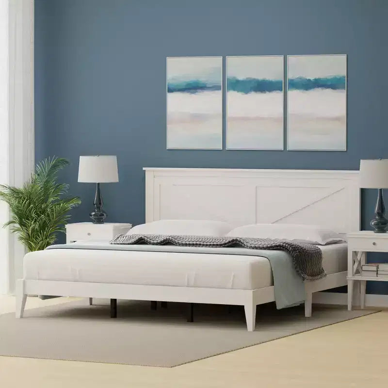 Lit plateforme en bois massif de style campagnard Glenwillow Home