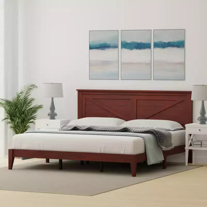 Lit plateforme en bois massif de style campagnard Glenwillow Home