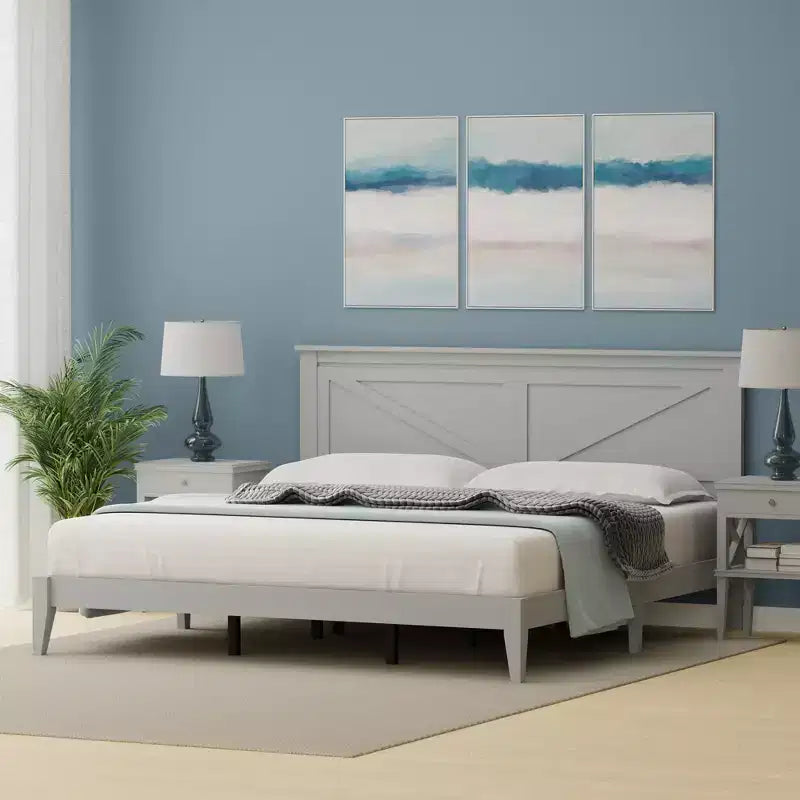Lit plateforme en bois massif de style campagnard Glenwillow Home