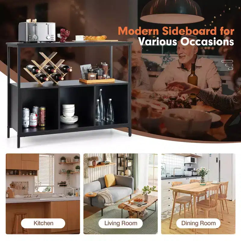 Buffet de cuisine Costway avec étagère ouverte à 3 compartiments Noir/Rustique