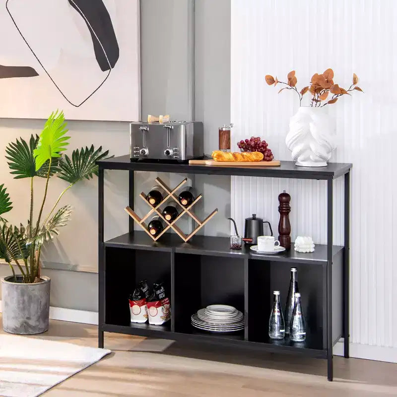 Buffet de cuisine Costway avec étagère ouverte à 3 compartiments Noir/Rustique
