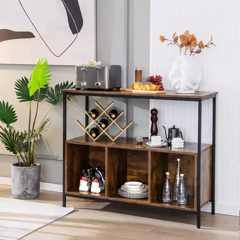 Buffet de cuisine Costway avec étagère ouverte à 3 compartiments Noir/Rustique