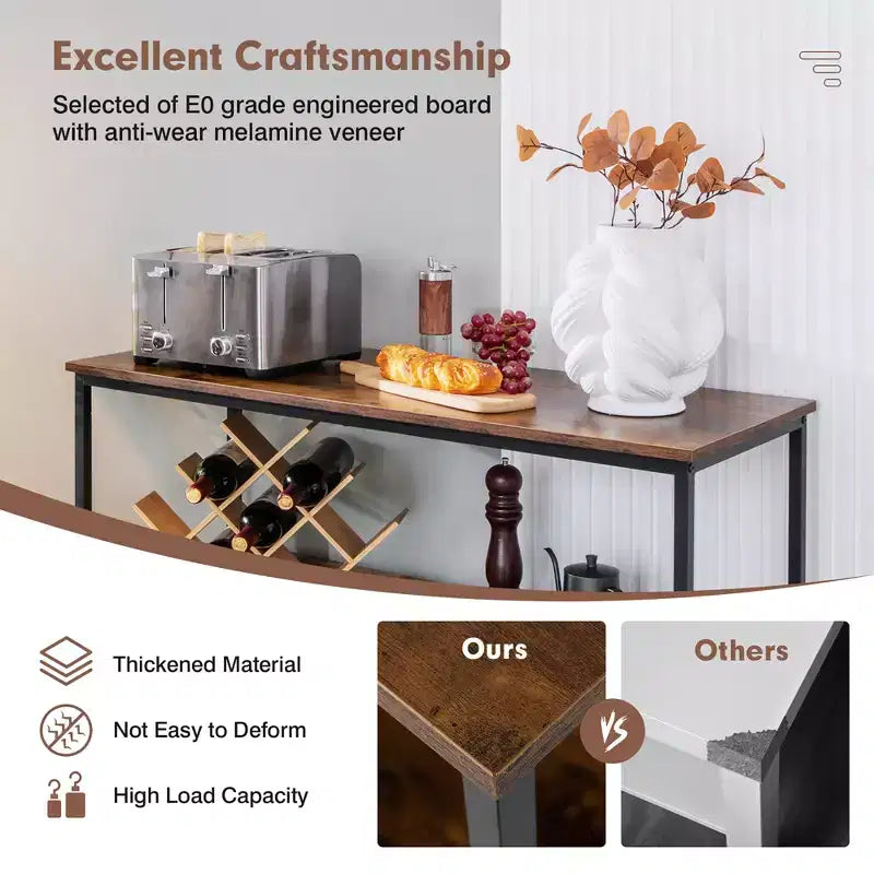 Buffet de cuisine Costway avec étagère ouverte à 3 compartiments Noir/Rustique