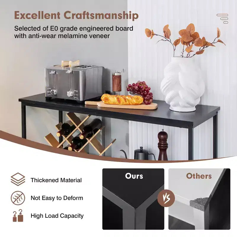 Buffet de cuisine Costway avec étagère ouverte à 3 compartiments Noir/Rustique