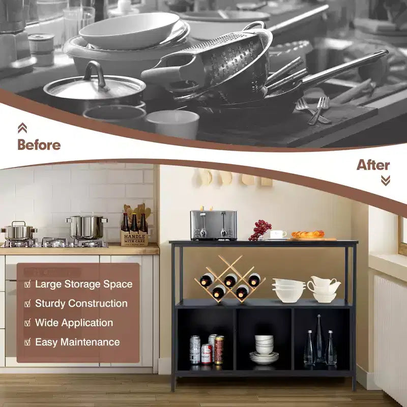 Buffet de cuisine Costway avec étagère ouverte à 3 compartiments Noir/Rustique