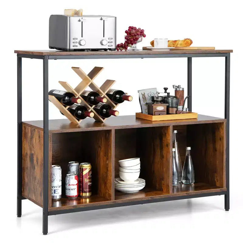 Buffet de cuisine Costway avec étagère ouverte à 3 compartiments Noir/Rustique