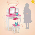 Costway Coiffeuse Enfant avec Tabouret Miroir Triple Pliage Motif à Pois Rose