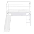 Lit mezzanine cabane une place avec toboggan et tableau inscriptible, cadre en métal robuste avec aire de jeux amusante - ModernLuxe