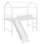 Lit mezzanine cabane une place avec toboggan et tableau inscriptible, cadre en métal robuste avec aire de jeux amusante - ModernLuxe