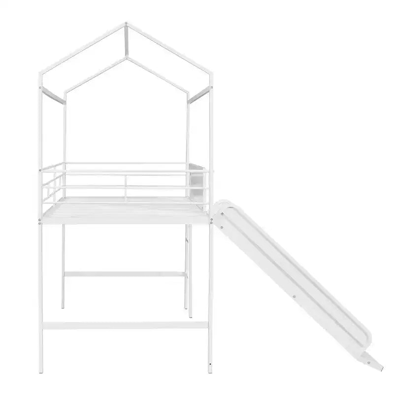 Lit mezzanine cabane une place avec toboggan et tableau inscriptible, cadre en métal robuste avec aire de jeux amusante - ModernLuxe