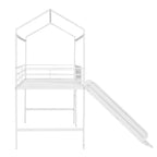 Lit mezzanine cabane une place avec toboggan et tableau inscriptible, cadre en métal robuste avec aire de jeux amusante - ModernLuxe
