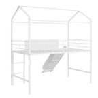 Lit mezzanine cabane une place avec toboggan et tableau inscriptible, cadre en métal robuste avec aire de jeux amusante - ModernLuxe