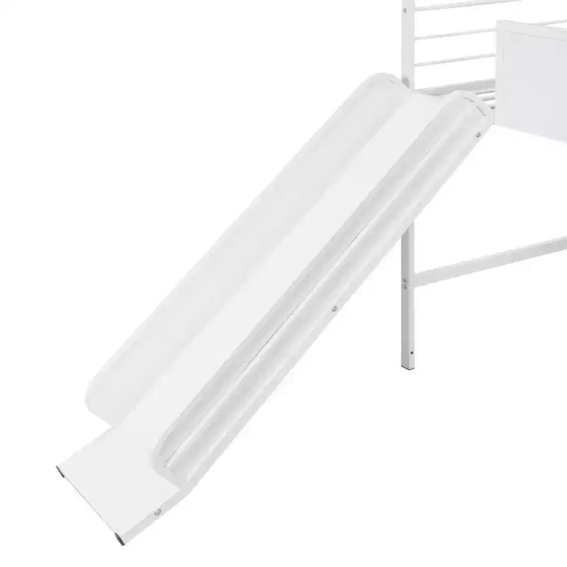 Lit mezzanine cabane une place avec toboggan et tableau inscriptible, cadre en métal robuste avec aire de jeux amusante - ModernLuxe