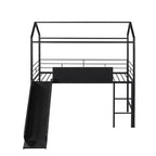 Lit mezzanine cabane une place avec toboggan et tableau inscriptible, cadre en métal robuste avec aire de jeux amusante - ModernLuxe