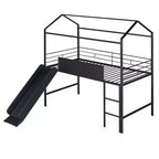 Lit mezzanine cabane une place avec toboggan et tableau inscriptible, cadre en métal robuste avec aire de jeux amusante - ModernLuxe
