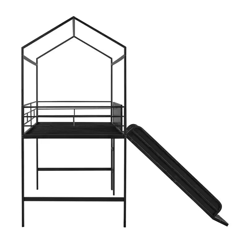 Lit mezzanine cabane une place avec toboggan et tableau inscriptible, cadre en métal robuste avec aire de jeux amusante - ModernLuxe