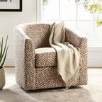 Fauteuil tonneau rembourré en bois Liria pour salon avec piètement pivotant en métal | ART OF LIVING DESIGNS
