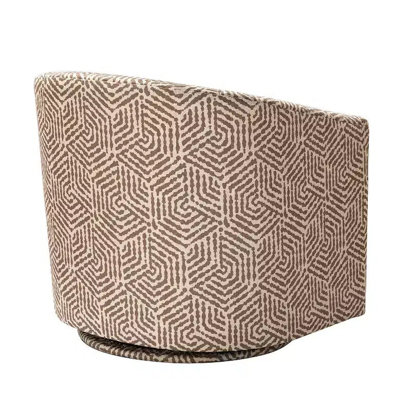 Fauteuil tonneau rembourré en bois Liria pour salon avec piètement pivotant en métal | ART OF LIVING DESIGNS