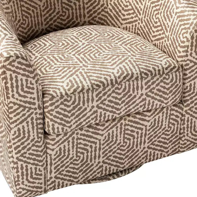 Fauteuil tonneau rembourré en bois Liria pour salon avec piètement pivotant en métal | ART OF LIVING DESIGNS