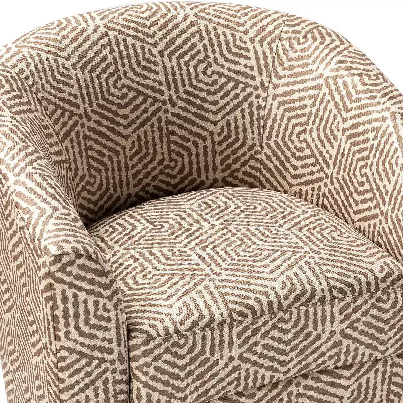 Fauteuil tonneau rembourré en bois Liria pour salon avec piètement pivotant en métal | ART OF LIVING DESIGNS