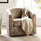 Fauteuil tonneau rembourré en bois Liria pour salon avec piètement pivotant en métal | ART OF LIVING DESIGNS