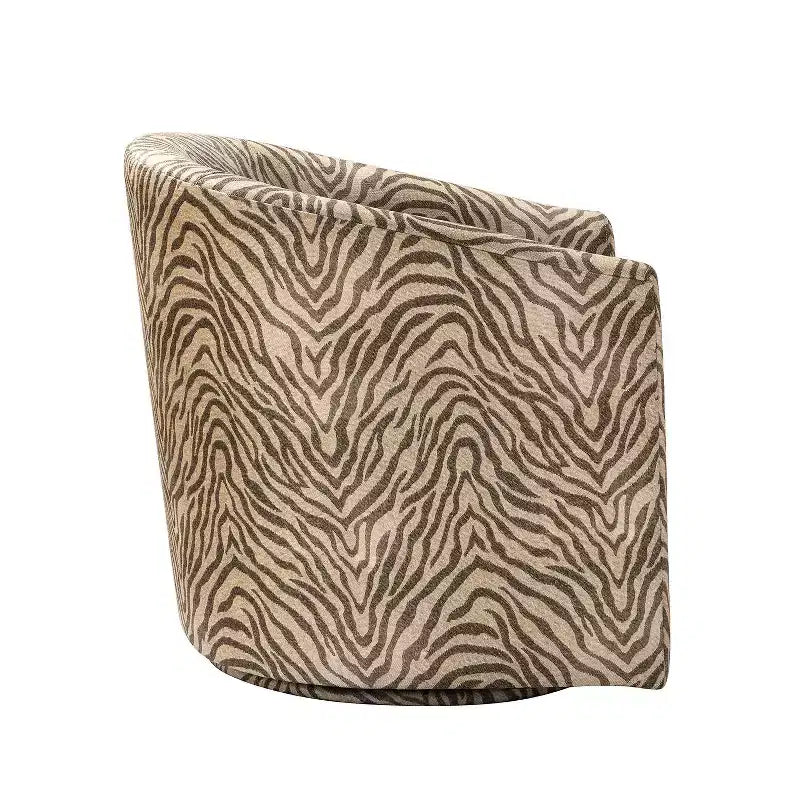 Fauteuil tonneau rembourré en bois Liria pour salon avec piètement pivotant en métal | ART OF LIVING DESIGNS