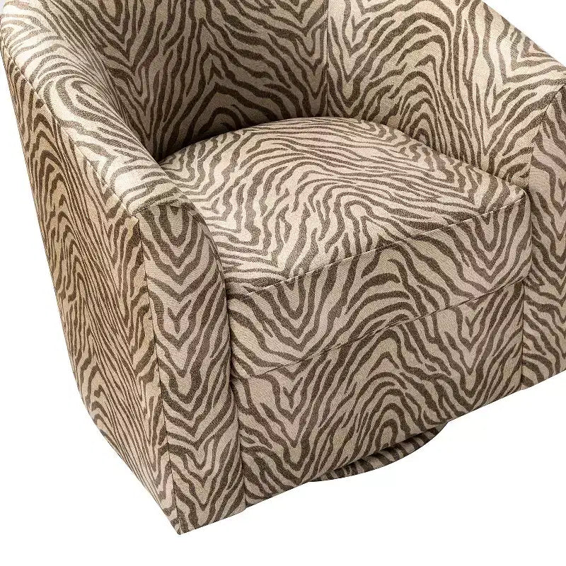 Fauteuil tonneau rembourré en bois Liria pour salon avec piètement pivotant en métal | ART OF LIVING DESIGNS